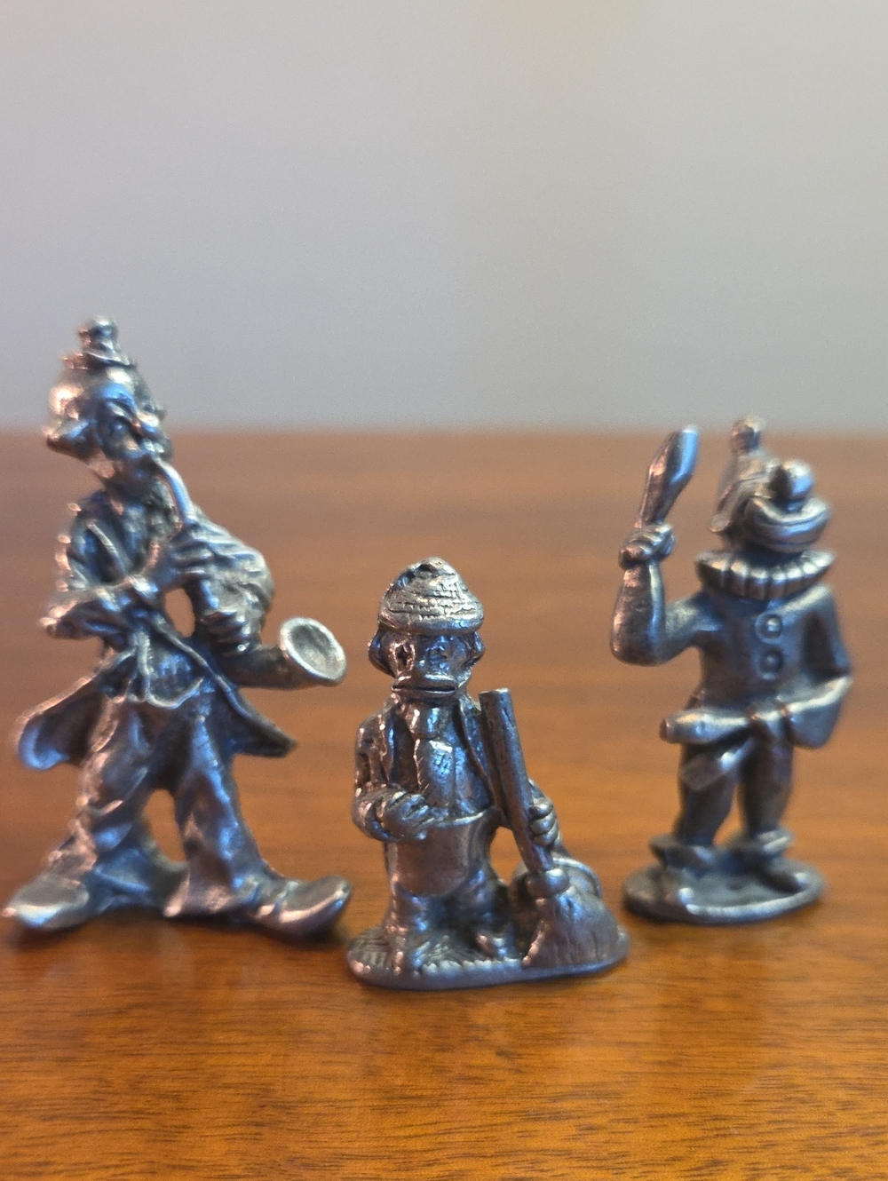 Pewter Clown Figurines Set Of 3 Unsigned